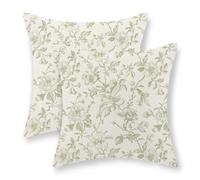 JEFERSO Sage Green Floral Pillow Covers 16x16 Set of 2 Light Green Chinoiserie Floral Decorative Throw Pillows Vintage Rustic Toile Flower Pillowcase Outdoor Decor Linen Cushion Cover for Couch Sofa
