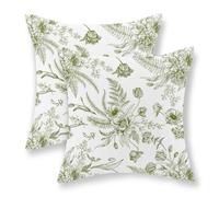 JEFERSO Sage Green Floral Pillow Covers 18x18 Set of 2 Light Green Chinoiserie Floral Decorative Pillowcase Vintage Flower Throw Pillows Outdoor Decor Linen Farmhouse Cushion Cover for Couch Sofa