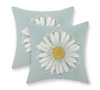 JEFERSO Spring Summer Pillow Covers 18x18 Set of 2, Yellow Floral Daisy Bloom Throw Pillows Spring Summer Decorations Pillowcase Outdoor Linen Decor Blue Farmhouse Cushion Case for Couch Home Sofa