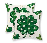 JEFERSO St Patricks Day Pillow Covers 18x18 Inch Set of 2, Lucky Green Shamrock Polka Dot Throw Pillows Spring Seasonal Decor Square Pillowcase Clover Decoration Outdoor Cushion Covers for Couch Home