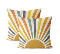 JEFERSO Summer Pillow Covers 20x20 Inch Set of 2, Stripes Yellow Sunshine Decorations Outdoor Throw Pillows Boho Summer Rainbow Sun Pillowcase Linen Decor Cute Farmhouse Cushion Case for Home Bedroom