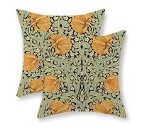 JEFERSO William Morris Pillow Covers 18x18 Set of 2 Yellow Green Floral Throw Pillows Vintage Botanical Flower Art Decorative Pillow Cases Outdoor Decor Farmhouse Linen Cushion Case for Couch Sofa