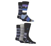 Jeff Banks Men’s Bamboo Cotton Socks - 5 Pair Striped & Patterned Soft Breathable Everyday Crew Socks, Lightweight Comfortable Designer Dress Socks, UK 6-11 Stripe Charcoal/Multi