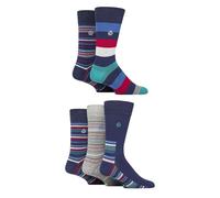 Jeff Banks Men’s Bamboo Cotton Socks - 5 Pair Striped & Patterned Soft Breathable Everyday Crew Socks, Lightweight Comfortable Designer Dress Socks, UK 6-11 Stripe Navy/Multi
