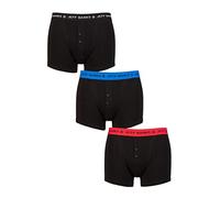 Jeff Banks Men's 3 Pack Marlow Buttoned Boxer Shorts Black Red/Blue/Black S