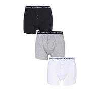 Jeff Banks Men's 3 Pack Marlow Buttoned Boxer Shorts Medium Black/White/Grey