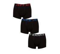 Jeff Banks Mens Boxer Trunks Black - 3 Pack Cotton Stretch Underwear, Soft Breathable Lightweight Everyday Pants with Elastic Waistband, Comfort Fit, Sizes S-XXL Black S