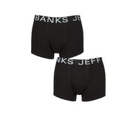 Jeff Banks Men's Cotton Trunks - Plain, Branded Waistband, Stretchy, Label-less, Comfort, Black, 2 Pack, Sizes, S,M,L,XL Black M