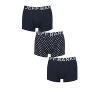 Jeff Banks Men's Cotton Trunks - Soft Cotton, Patterned, Plain, Striped, Spotty, Black, Navy, Label-less, 3 Pack, Sizes S,M,L,XL Navy Spots S