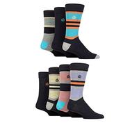 Jeff Banks Mens Recycled Cotton Patterned Socks Pack of 7 Block Stripe Navy 7-11
