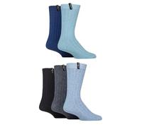 Jeff Banks Mens's Wool Boot Socks - Ribbed, Plain, Recycled Wool, Soft, Breathable, Outdoor, Walking, Hiking, Trekking, Crew Length, 5 Pair Multipack Size 7-11 Blues