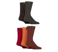 Jeff Banks Mens's Wool Boot Socks - Ribbed, Plain, Recycled Wool, Soft, Breathable, Outdoor, Walking, Hiking, Trekking, Crew Length, 5 Pair Multipack Size 7-11 Reds/Brown