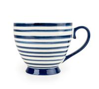 Jeff Banks Mug, 330ml Blue and White Striped Ceramic Tea and Coffee Mug