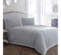 Jeff Banks Pour La Maison Limoges - Silver Luxury Quality 100% Cotton Reversible Designer Duvet Cover Quilt Bedding Set - Single (135cm x 200cm) + 1 Matching Pillowcase