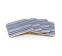 Jeff Banks Set of 4 Stripe Coasters | 10cm Blue and White Square Cork Backed Nautical Drinks Coasters