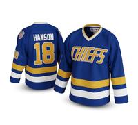 Jeff Hanson #18 Charlestown Chiefs Hockey Jersey - Slap Shot-Inspired Throwback, Stitched Letters, Sizes S-5XL, Blue, XL