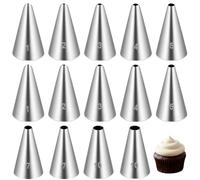Jeffdad 14 Pcs Round Hole Piping Tips Set, Stainless Steel Cupcake Frosting Nozzles Cake Decorating Tool Cake Icing Decorating Tool for Cookies Cupcake&Cream Bag Filler-7 Sizes