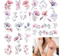 Jeffdad 20 Sheets Flowers Temporary Tattoos Stickers, Watercolor Floral Fake Tattoos for Women's Body Art Arm Back