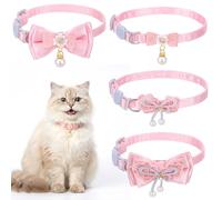 Jeffdad 4 PCS Cute Pearl Cat Collar with Bow, for Girl Cats Pink Cat Bows & Accessories Breakaway Safety Cat Bowtie Collar