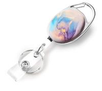 Jeffdad Badge Reels Retractable, Double Sided Color Print Pattern Retractable Keychain, Marble Holders Badge Clip and Key Ring Durable Nylon Rope (Colored Marble)