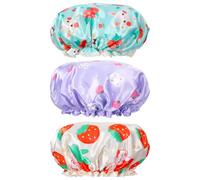 Jeffdad Kids Shower Caps, 3 PCS Toddler Cute Shower Cap Double Layers Shower Caps Cute Rabbit Bonnets Elastic Band Bonnet Satin and Eva Soft Kids Sleeping Cap Reusable Shower Cap