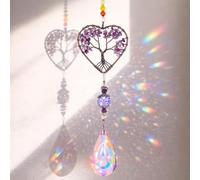 Jeffdad Tree of Life Amethyst Sun Catcher for Windows, Chakra Healing Crystal Window Decor, Rainbow Maker Quartz Pendant, Crystal Gifts for Women Home Garden Ornament