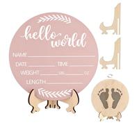 Jeffdad Wooden Baby Name Announcement Sign, 7.08" Birth Announcement Sign Hello World Newborn Photo Prop for Babies for Baby Shower Party Gift Keepsakes (Pink)
