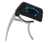 Jeffergarden 2 in 1 Clip Guitar Tuner with LCD Screen for Acoustic Electric Classical Ukuleles, Lightweight Zinc Alloy, Anti-Interference, Quick Response, Soft Cushioned Point, Easy to (Silver)