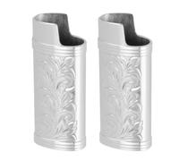 Jeffergarden 2pcs Retro Lighter Case Zinc Alloy Protective Cover with 3D Floral Engraving Metal Holder Portable Storage Pouch for Outdoor Camping Hiking Smokers Collectors (Silver)