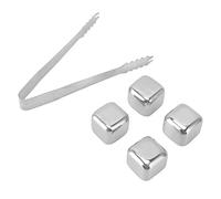 Jeffergarden 4Pcs Stainless Steel Ice Cubes, Reusable Polishing Beverage Chilling Stones Cooling Wine Beverage Juice Soda Whiskey Rocks for Kitchen Restaurant Office (4pcs with Ice Tong)