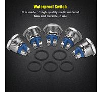 Jeffergarden 5 Pcs Momentary Push Button Switch, Metal Switch with IP65, Self-reset Function, 2 Pin 16mm for Industrial Equipment and Vehicles (Flat Head)
