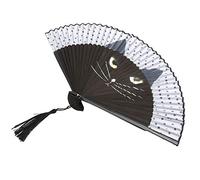 Jeffergarden Cat Folding Fan, Bamboo Hand Held Wedding Fan with Fluent Opening Closing, for Dancing Stage Performance Party Gift