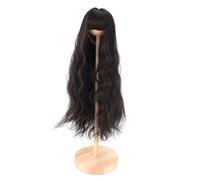Jeffergarden Doll Wig Long Curly Replacement Wig with Straight Bang High Temperature Wire and Mesh Fits 7.3 to 8.3in Doll Heads for DIY Making Dress Up and Crafts (Black)
