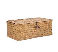 Jeffergarden Natural Seagrass Storage Baskets, Simple Rectangular Seagrass Basket Dustproof Large Capacity Durable with Lid for Bathroom M
