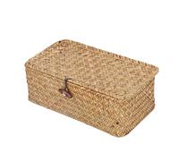 Jeffergarden Natural Seagrass Storage Baskets, Simple Rectangular Seagrass Basket Dustproof Large Capacity Durable with Lid for Bathroom L