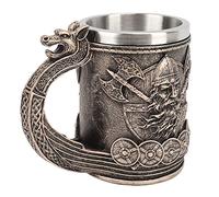 Jeffergarden Nordic Viking Mug, Viking Rune Mug Viking Beer Mug Vintage Large Capacity Stainless Steel Liner Mug Resin Process Ornaments for Beer Coffee