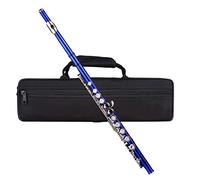 Jeffergarden Plated C Flute, 16 Closed Holes Cupronickel Flute with Leather Pad, for Performance or Daily Practice, Includes Carry Case Gloves Cleaning Cloth Rod (Dark blue)