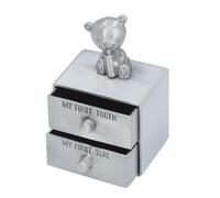 Jeffergarden Tooth Fairy Keepsake Box, Silver Alloy Baby Tooth and First Curl Keepsake Box with Lovely Bear Decor and Soft Blue Inner, for Boys Girls Christmas Birthday Gift