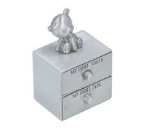 Jeffergarden Tooth Fairy Keepsake Box Silver Alloy Baby Tooth Holder Box with Lovely Bear Decor and Soft Blue Inner for Boys Girls Birthday Christmas Souvenir