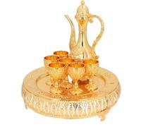 Jeffergarden Vintage Tea Set European Retro Wine Pot Set Zinc Alloy Wine Cups Golden for Banquet Gathering