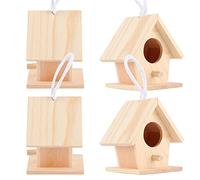 Jeffergarden Wooden Bird House Hanging Bird Nesting Box 2.8x3.0x2.4in Platane Wood with Hanging Rope Moisture Resistant Decorative Refuge for Outdoor Garden Patio Tree Decor