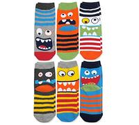 Jefferies Socks Boys' Monster Pattern Crew Socks 6 Pair Pack, Multicolor, XS