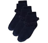 Jefferies Socks Girls 2-6X Misty Ruffle Turn Cuff 3 Pair Pack Socks, Navy, Medium