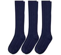 Jefferies Socks Girls 7-16 School Uniform Acrylic Cable Knee High 3 Pair Pack, Navy, Medium