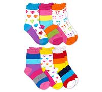 Jefferies Socks Girl's Calcetines para Niña Diseño Corazones Y Rayas Arcoíris Con Cara Sonriente, Paquete de 6 Rainbow Stripes Heart Smiley Face Socks 6 Pack Multicolor S, Multi-Coloured, S