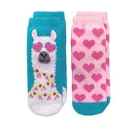 Jefferies Socks Girls Cute Llama and Heart Fuzzy Slipper Socks 2 Pack, Multi, Small, S