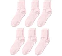 Jefferies Socks Girls Little Seamless Turn Cuff Socks (Pack of 6), Pink, XS