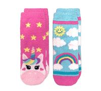 Jefferies Socks Girls Unicorn and Colorful Rainbow Fuzzy Slipper Socks 2 Pack, Multi, X-Small
