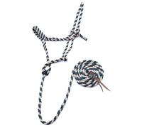 Jeffers Braided Mule Tape Halter with 10 ft Lead Rope for Horses 750-1200 lb - Full Size Adjustable Knot Horse Halter, Equestrian Training Tack for Riding, Trail, Western, Stable - Green & Tan