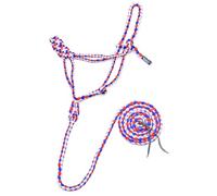 Jeffers Braided Mule Tape Halter with 10 ft Lead Rope for Horses 750-1200 lb - Full Size Adjustable Knot Horse Halter, Equestrian Training Tack for Riding, Trail, Western, Stable - Red, White & Blue